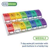 Ezy Dose Pill Organizer Weekly AM/PM Push Buttons Rainbow