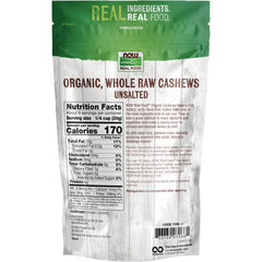 Certified Organic Whole, Raw Cashews - Unsalted